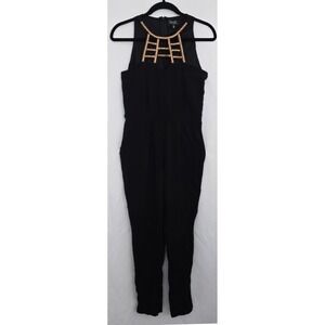Stefano Di Roma M Black Gold Caged Halter Jumpsuit 29z29 Evening Party 51"‎ Tall